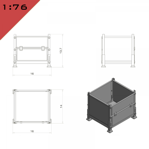 thumbnail image 2 of BULKSCENE OO Gauge 1/76 Brown Rusty Stillage Containers – Pack Of 5, Pre-Built Weathered Resin Models 2 of 6